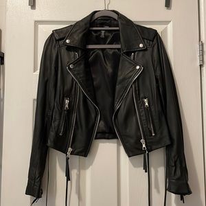 Leather Moto Jacket with Lace Up Sides